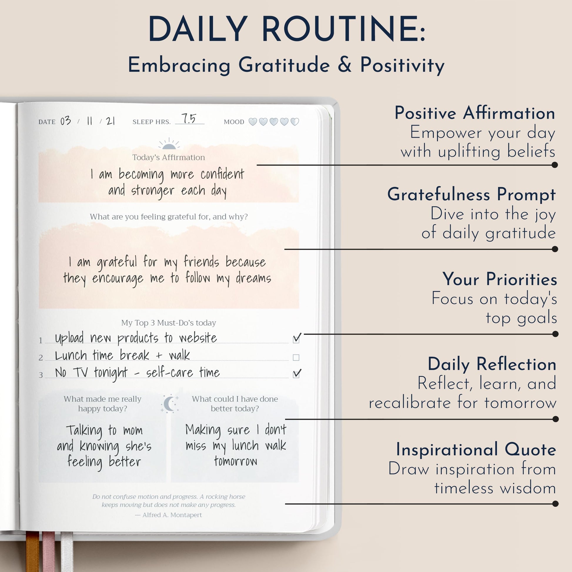 Infographic of the journal’s daily routine section. 