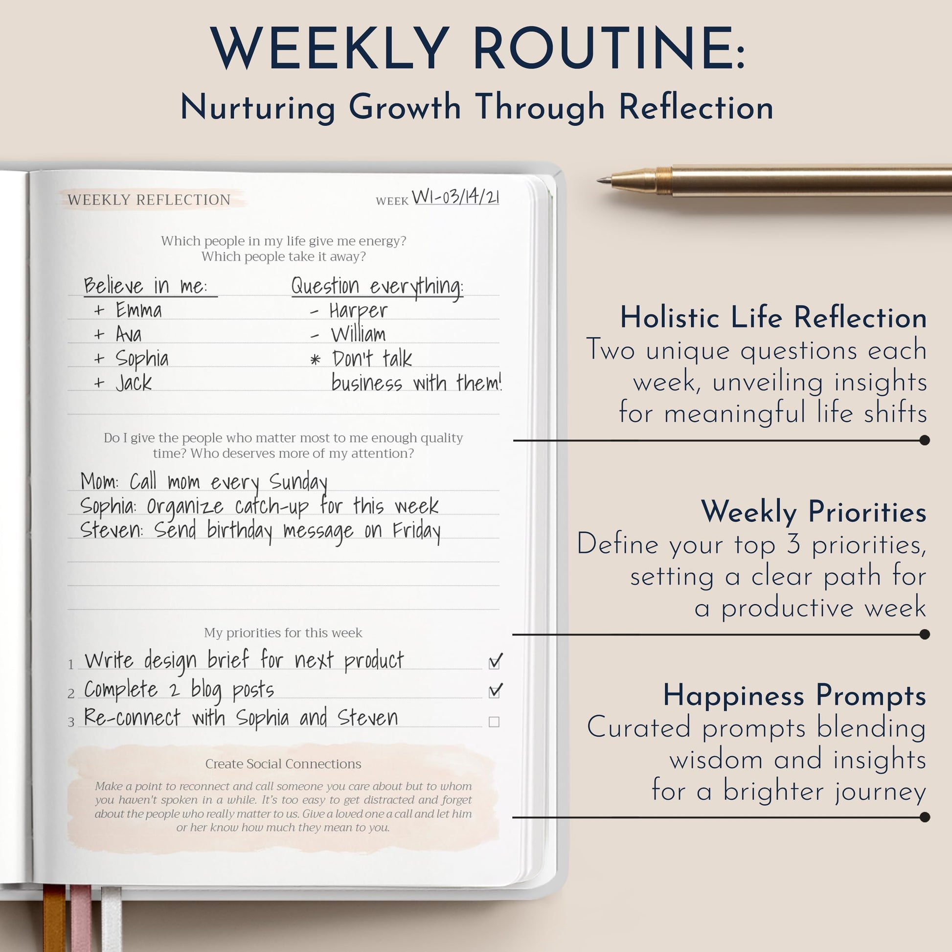 Description of the journal’s included weekly routine tracker. 